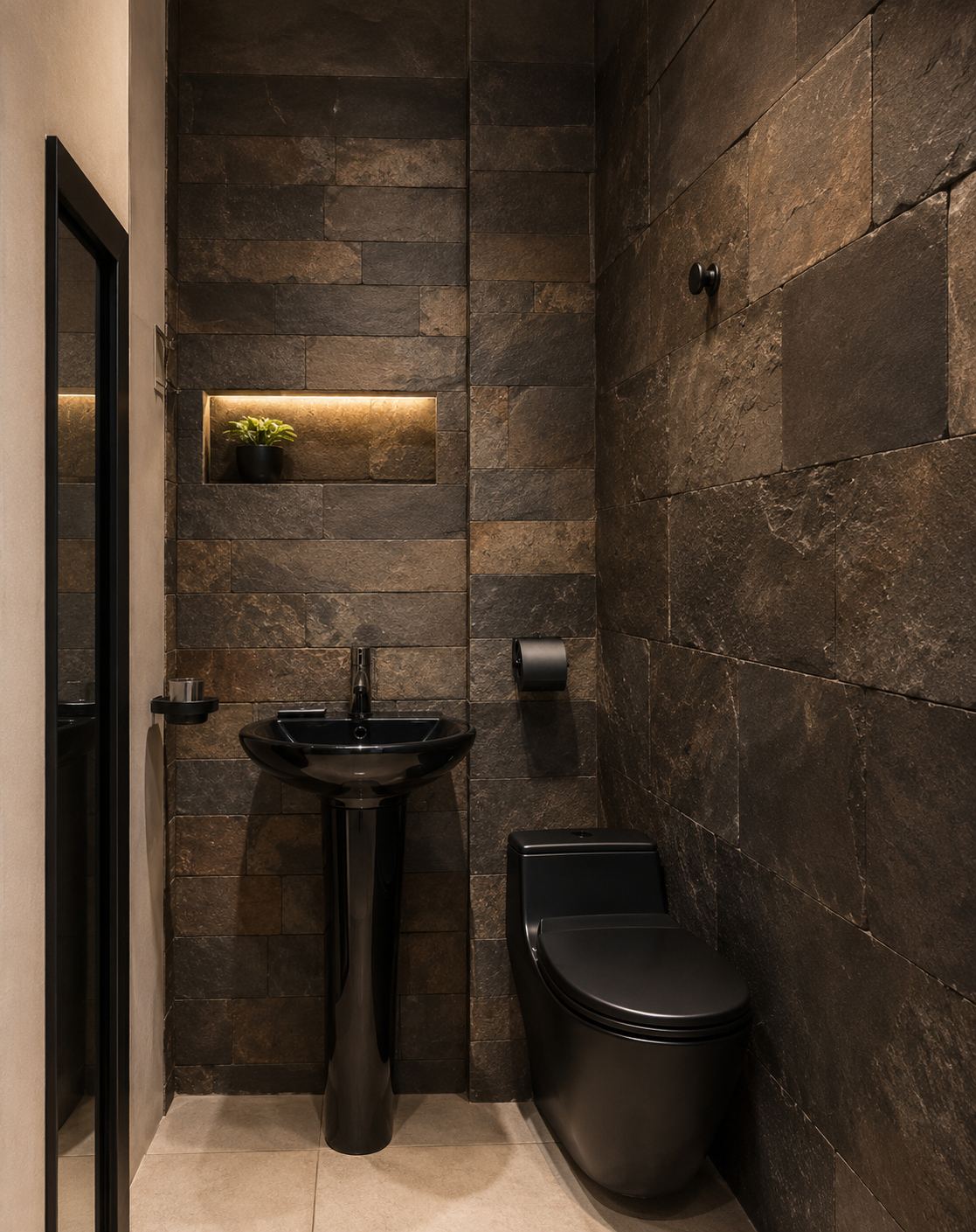 Baño con piedra negra